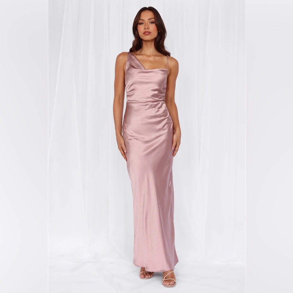 HELLO MOLLY THE MADELINE COWL SATIN MAXI DRESS DUSTY PINK